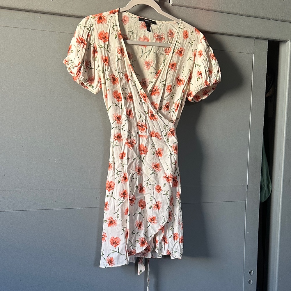 Forever 21 Floral Wrap Mini Dress - White and Red